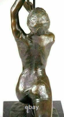 Art Déco Vintage Signé Preiss Marbre Bronze Semi Nu Femme Sculpture Figurine Nr