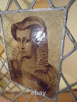 Art Déco XIX eme Français Rare Vitrail Portrait Femme Grisaille Néo Renaissance