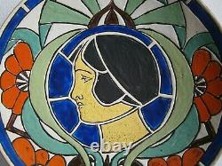 Assiette Murale Art Deco 1926 Profil Femme Mode Ceramique Emaille Ancien