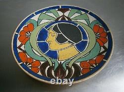 Assiette Murale Art Deco 1926 Profil Femme Mode Ceramique Emaille Ancien