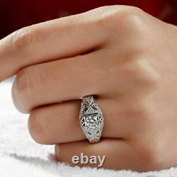 Bague Art Déco 2 ct diamant simulé taille ronde pour femme en finition or