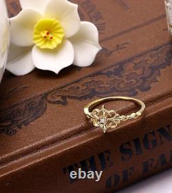 Bague Art Déco Ronde Moissanite Or Jaune 14k Bague Cadeau Surprise pour Femme