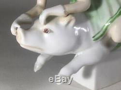 Baguier Sujet Porcelaine Polychrome Art Déco Femme Chevauchant Cochon Érotique