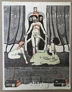 Bal de l'Internat 1921 Invitation Originale Art Déco Supplice Femmes Nues Mort