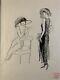 Beau Dessin Encre Art Deco 1945 Sur Papier Femme Collection Lily Greenham Mode