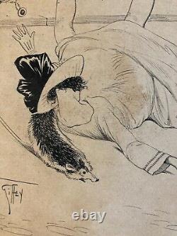 Beau Dessin Encre Crayon 1920 Art Déco Femme Erotique René GIFFEY Humour Vintage