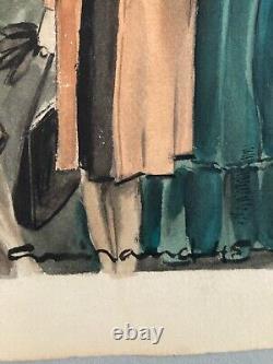 Beau Dessin Gouache 1945 Sur Papier Femme Chapeau Mode Prêt À Porter Art Deco