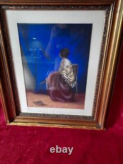 Beau portrait époque art déco représentant une femme andalouse / espagnole signé