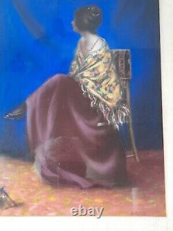 Beau portrait époque art déco représentant une femme andalouse / espagnole signé
