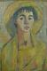 Beau Tableau Portrait Jeune Femme Au Chapeau Jaune Art Deco Expressionniste 1930
