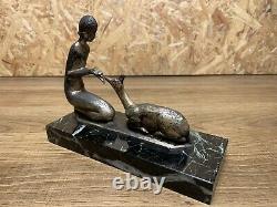 Belle Sculpture Bronze Socle Marbre Année 1930 Art Deco Femme A La Biche