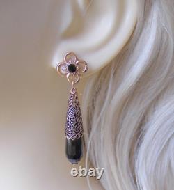 Boucles D'Oreilles Femme Noirs Longues Goutte Style Liberty Art Déco Ans 20