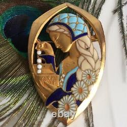 Broche émaillée Signée E. Bouillot Femme Art Nouveau / Art Déco Bijou Ancien