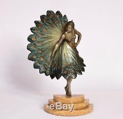 Bronze Art Deco Femme Éventail 1930