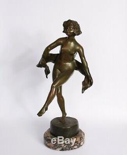 Bronze Art Deco Femme Éventail 1930