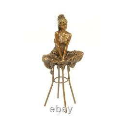 Bronze Art Deco Statue Sculpture Femme Tabouret Assise au Bar DSBJ-10