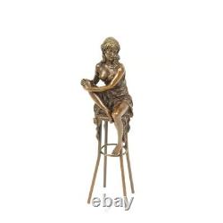 Bronze Art Deco Statue Sculpture Femme Tabouret Assise au Bar DSBJ-11