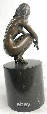 Bronze Femme, Érotique, Chair Nue Figurine, 100% Sculpture, Lost Cire Art Déco