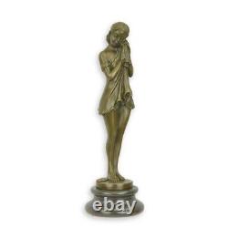 Bronze Marbre Art Deco Statue Sculpture Femme Fille Triste qui Pleure DC-29