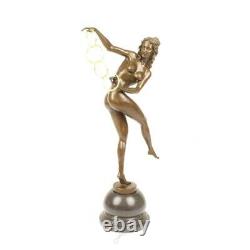 Bronze Marbre Art Deco Statue Sculpture Femme Nue Danseuse Anneaux BJ-5