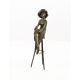 Bronze Marbre Art Deco Statue Sculpture Femme Tabouret Assise Au Bar Dsdc-14