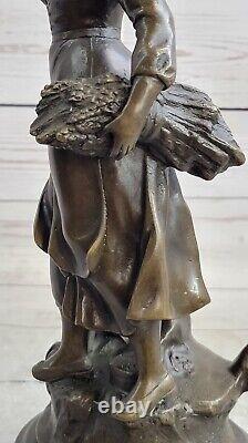 Bronze Marbre Paysan Femme Sculpture Par Desmeure Art Déco Cadeau