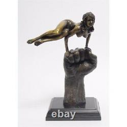 Bronze Moderne Marbre Art Deco Statue Sculpture Femme Nue Danseuse Main JK-25