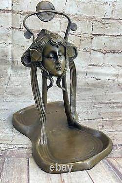 Bronze Sculpture Art Déco Bureau Nouveau Métal Femme Bijoux Plat Figurine Solde