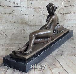 Bronze Sculpture Statue Art Déco Signée L. Bruns France Nu Femme Avec Her Chien
