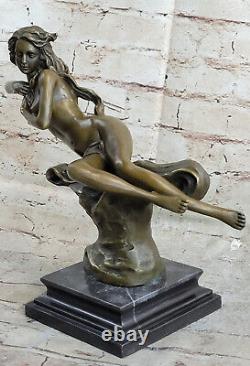 Bronze Signée Art Déco Rare Rugissant C. 1920S Nu Femme Sculpture Statue Cadeau