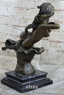 Bronze Signée Art Déco Rare Rugissant C. 1920S Nu Femme Sculpture Statue Cadeau