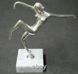 Bronze ancien Art Déco argenté femme sensuelle nue danseuse femme