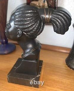 Buste africaniste femme Mangbetu en métal art déco 1930's style Karl Hagenauer