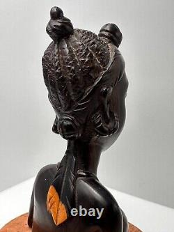 Buste de femme Africaniste époque Art Déco en palissandre et marbre