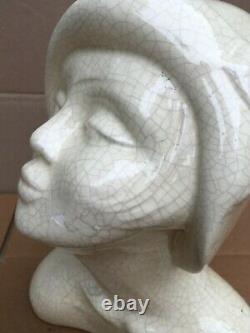 Buste de femme en céramique craquelé art déco signé
