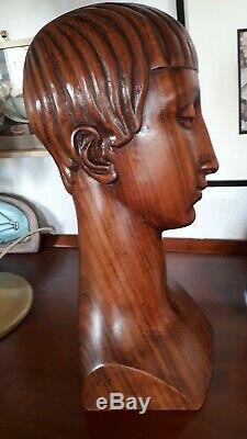 Buste femme Art Deco 1925 era Jacques Adnet en bois de rose