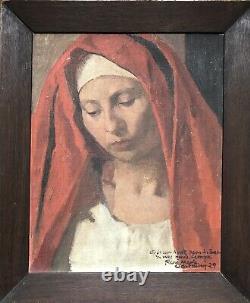CASTAING René Marie Huile sur Toile Portrait de Femme Vierge Peinture Pau Béarn