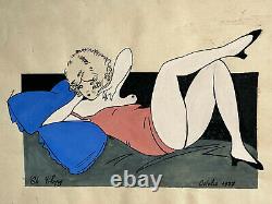 CURIOSA Femme Divan GOUACHE Dessin CHEPY Erotique ART DECO Erotica PEINTURE 1927