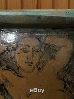 Cache pot terre cuite gres vernissée femme nue érotique 1925 1930 art déco
