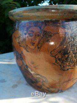 Cache pot terre cuite vernissée femme nue érotique 1925 1930 art déco