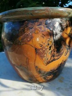 Cache pot terre cuite vernissée femme nue érotique 1925 1930 art déco