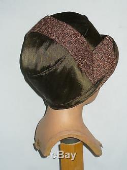 Chapeau Cloche / Coiffe En Paille & Soie Epoque Art Deco Gatsby Flapper Hat 1920