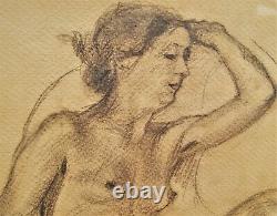 Charles de Ziegler. 1890-1962 Suisse. Dessin crayon. Femme nue. Cadre 63 x 44 cm