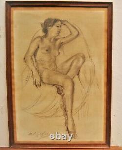 Charles de Ziegler. 1890-1962 Suisse. Dessin crayon. Femme nue. Cadre 63 x 44 cm
