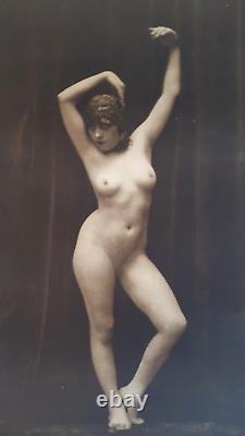 Curiosa Art Déco grande photographie portrait femme nue tirage original ancien