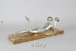 D H Chiparus, jeune femme aux cymbales, bronze argenté, art déco 20eme siècle
