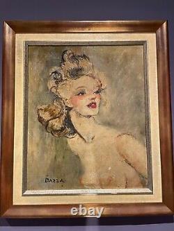 DAZZA Louis Huile s/ Toile Portrait de Femme Nue Seins Peinture dlg J-G DOMERGUE