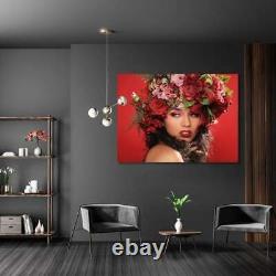 Déco Tableau Mural Toile Femme avec Fleurs Tête Salon Chambre à Coucher