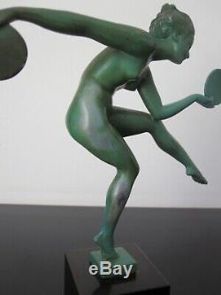 Derenne Ancienne statuette Femme danseuse. Art déco. Max Le Verrier. Signée