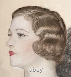 Dessin Ancien Pastel Art Déco Gaetano De Gennaro Portrait Jolie Femme Mode 1930